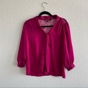 Magenta Love Stitch 3/4 Sleeve Lace Back Blouse